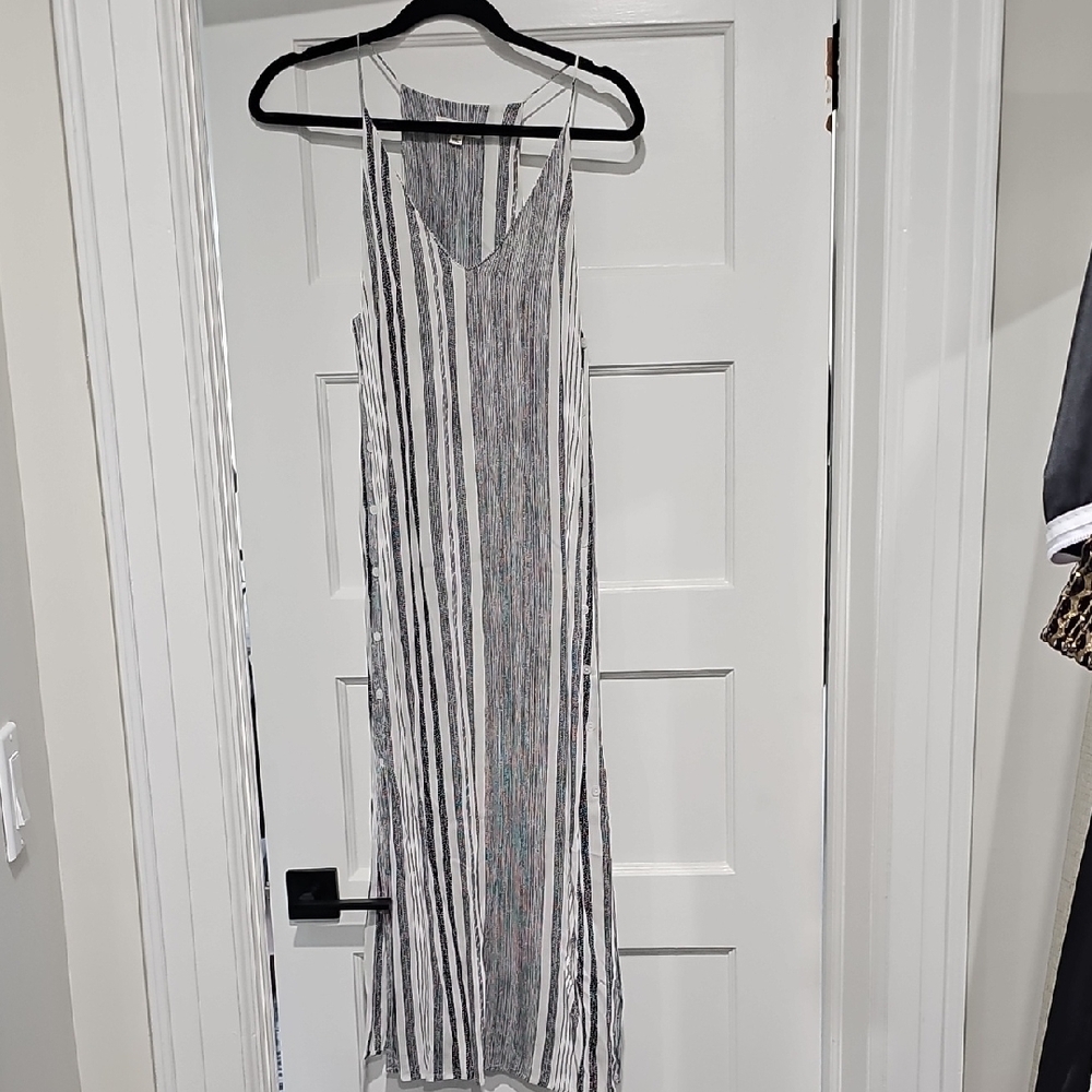 Dance & Marvel White Silver Spaghetti Strap Sundress Maxi - Picture 1 of 4